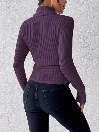 High-Neck Ribbed Long-Sleeve Top