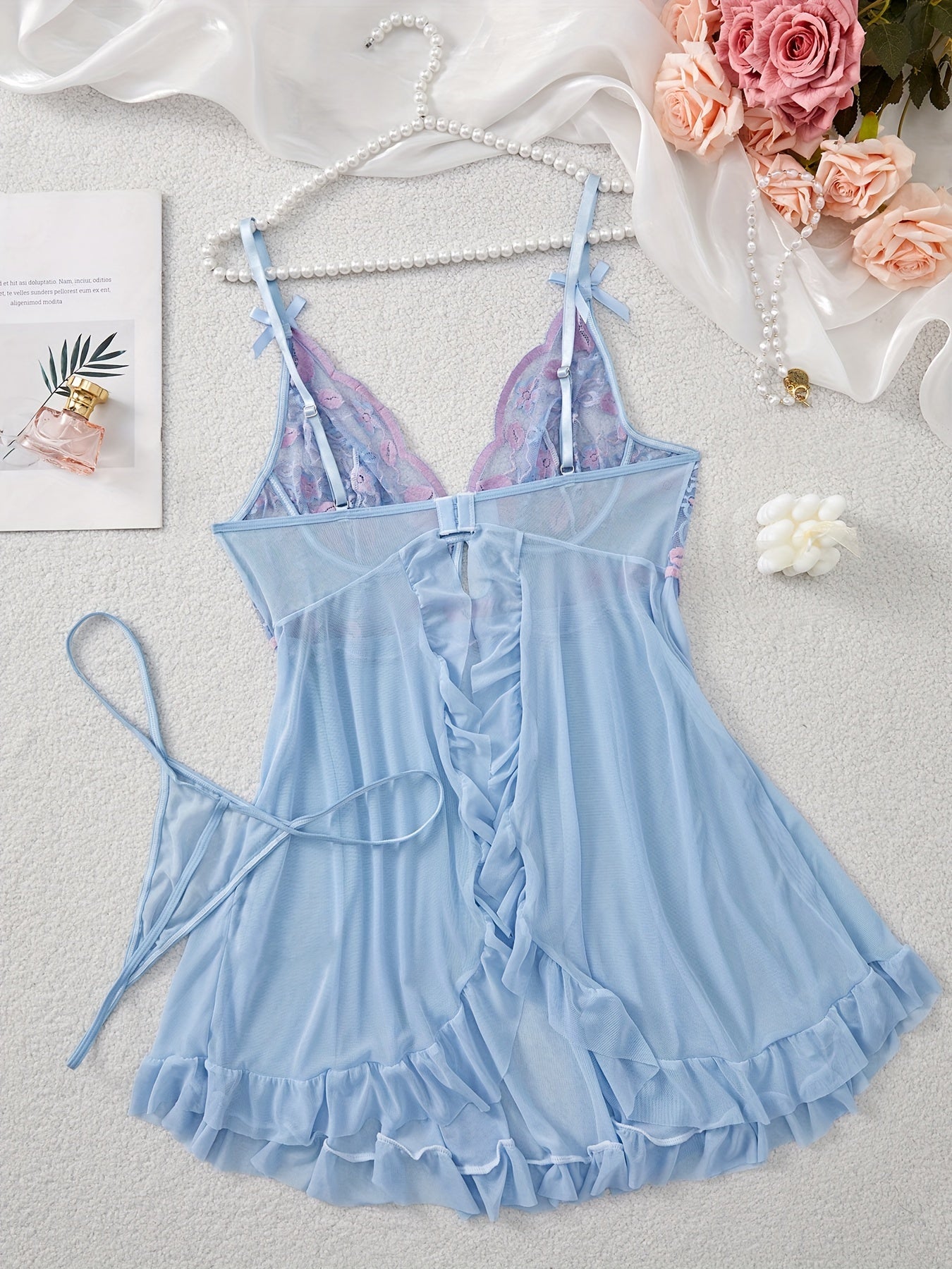 Plus Size Kiss Embroidered Babydoll Lingerie Set