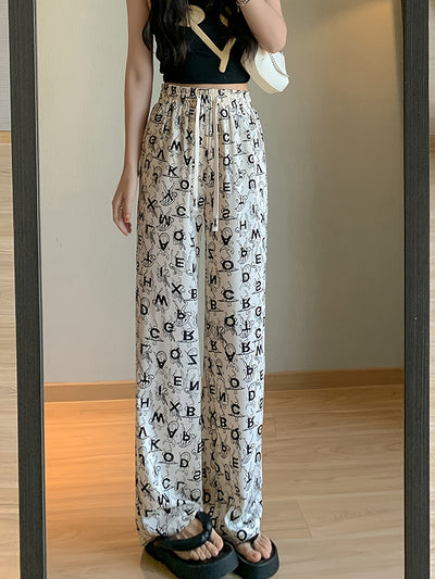 Trendy Letter Print Straight Leg Pants Women