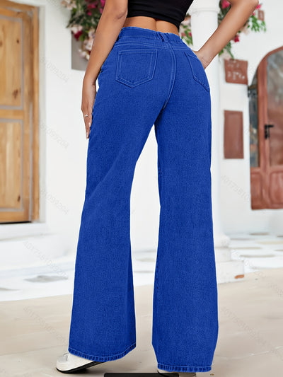 Elastic Waist Wide Leg Denim Cargo Pants