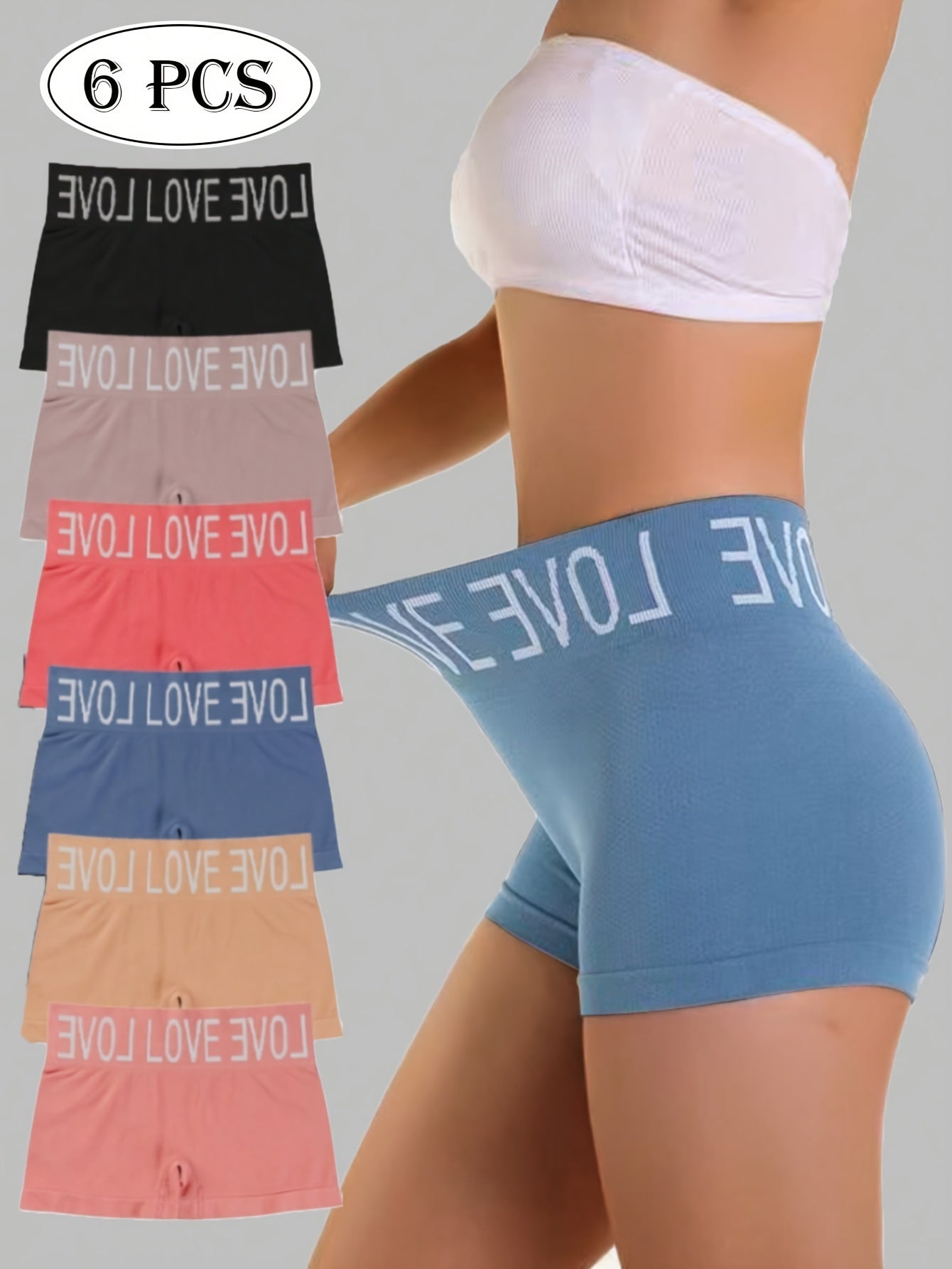 6pcs Letter Print Seamless Boyshorts Panty