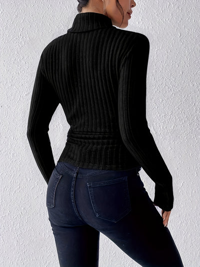 High-Neck Ribbed Long-Sleeve Top