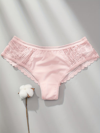 Solid Contrast Lace Briefs Panties