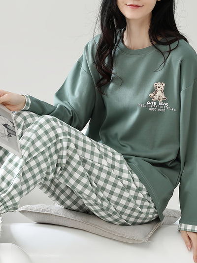 Cotton Pajama Set Cartoon Print Loungewear