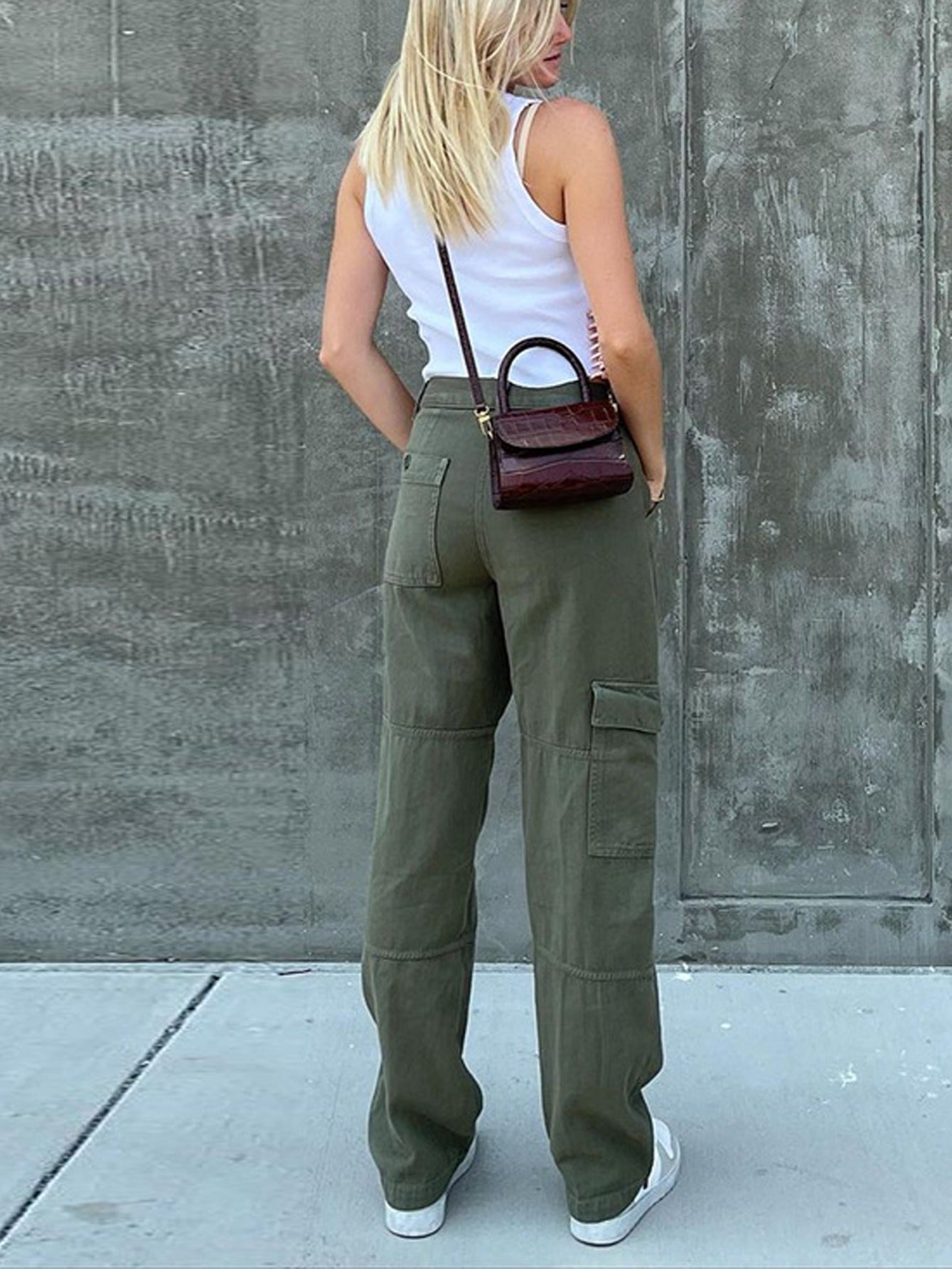 Wide Leg Cargo Denim Pants Women