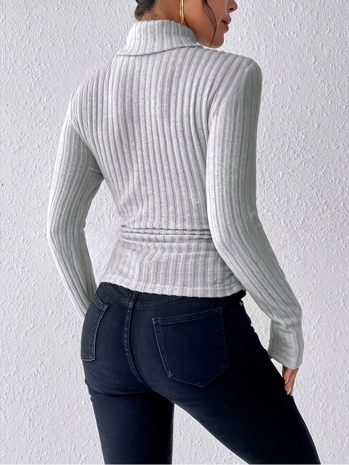 High-Neck Ribbed Long-Sleeve Top