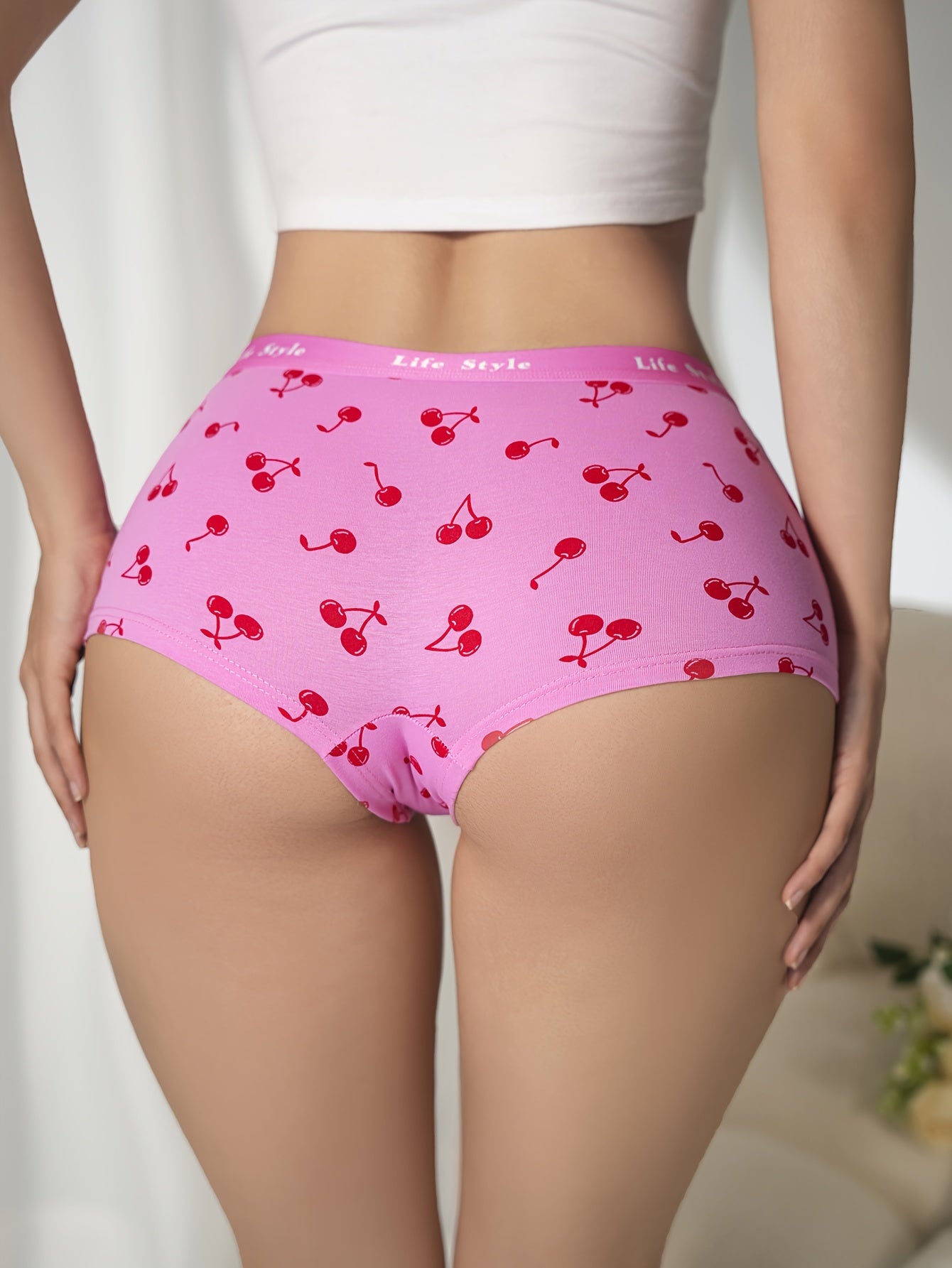 4pcs Fruit Print Boyshort Panties