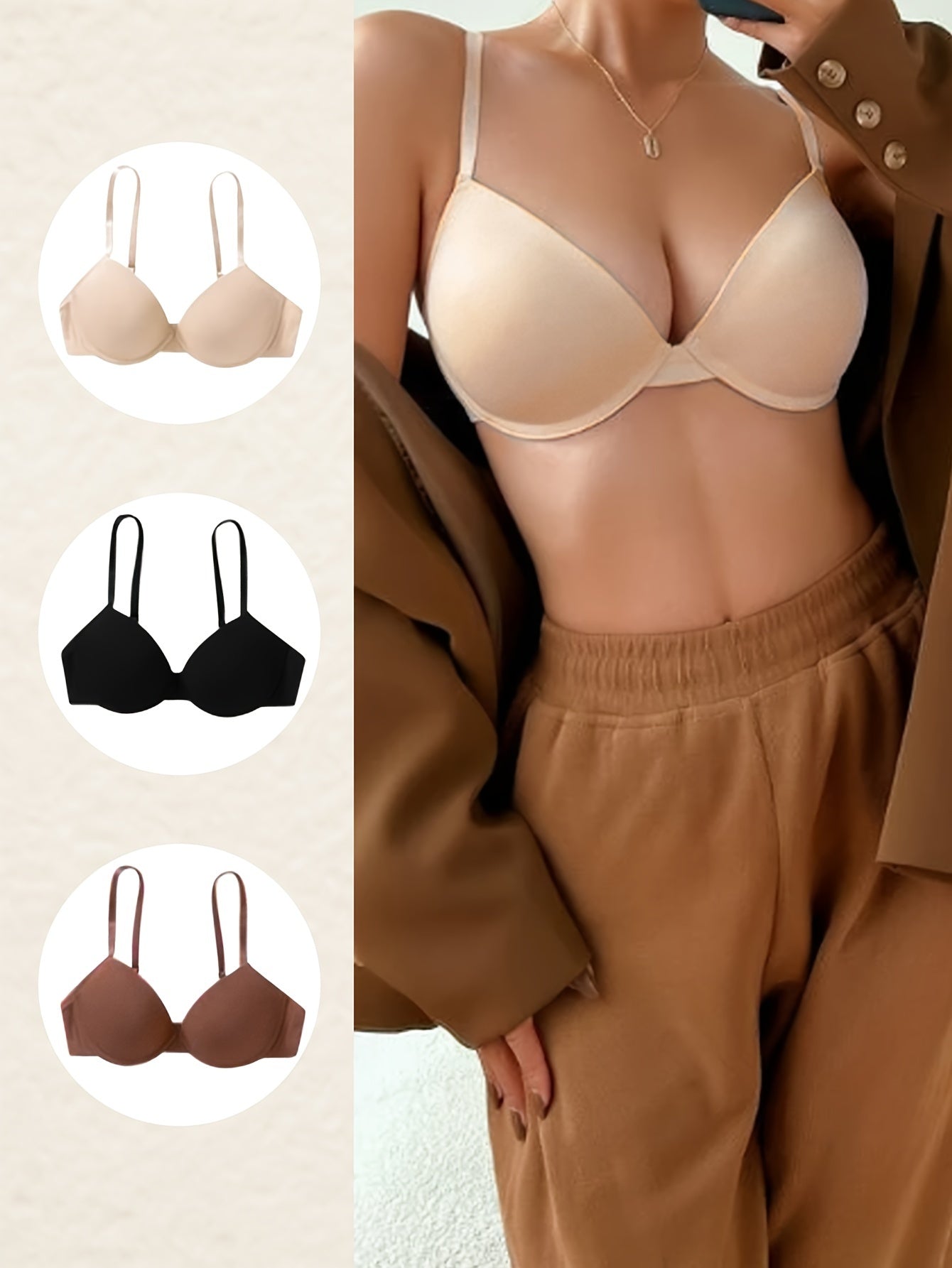 3PCS Solid Comfy T-Shirt Bras