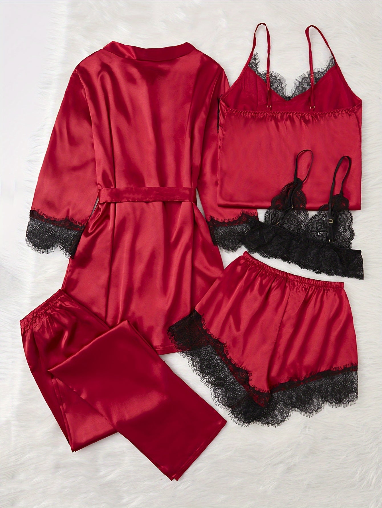 Silk Night Suit - Lace-Trimmed Satin Set