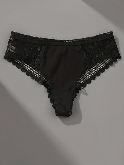 Solid Contrast Lace Briefs Panties