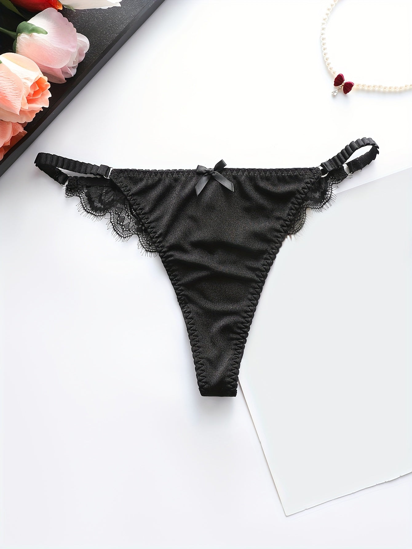 Color-Block Lace Thong Panties