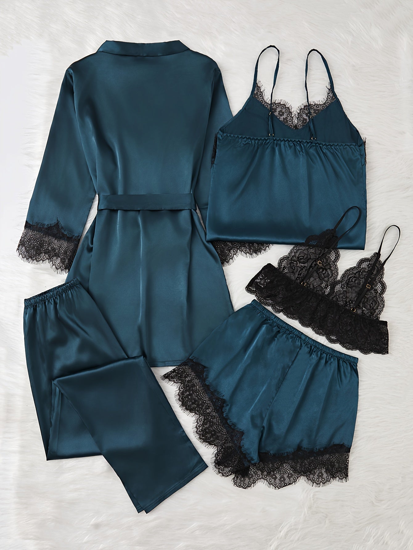 Silk Night Suit - Lace-Trimmed Satin Set