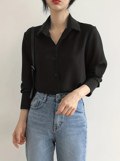 Chic Black Chiffon Loose Fit Shirt