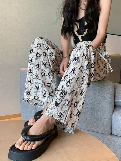 Trendy Letter Print Straight Leg Pants Women