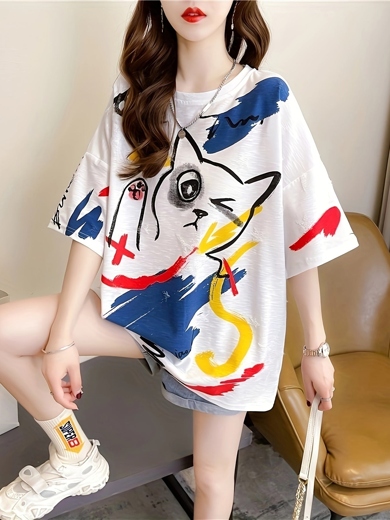 Plus Size Cartoon Print T-Shirt Women