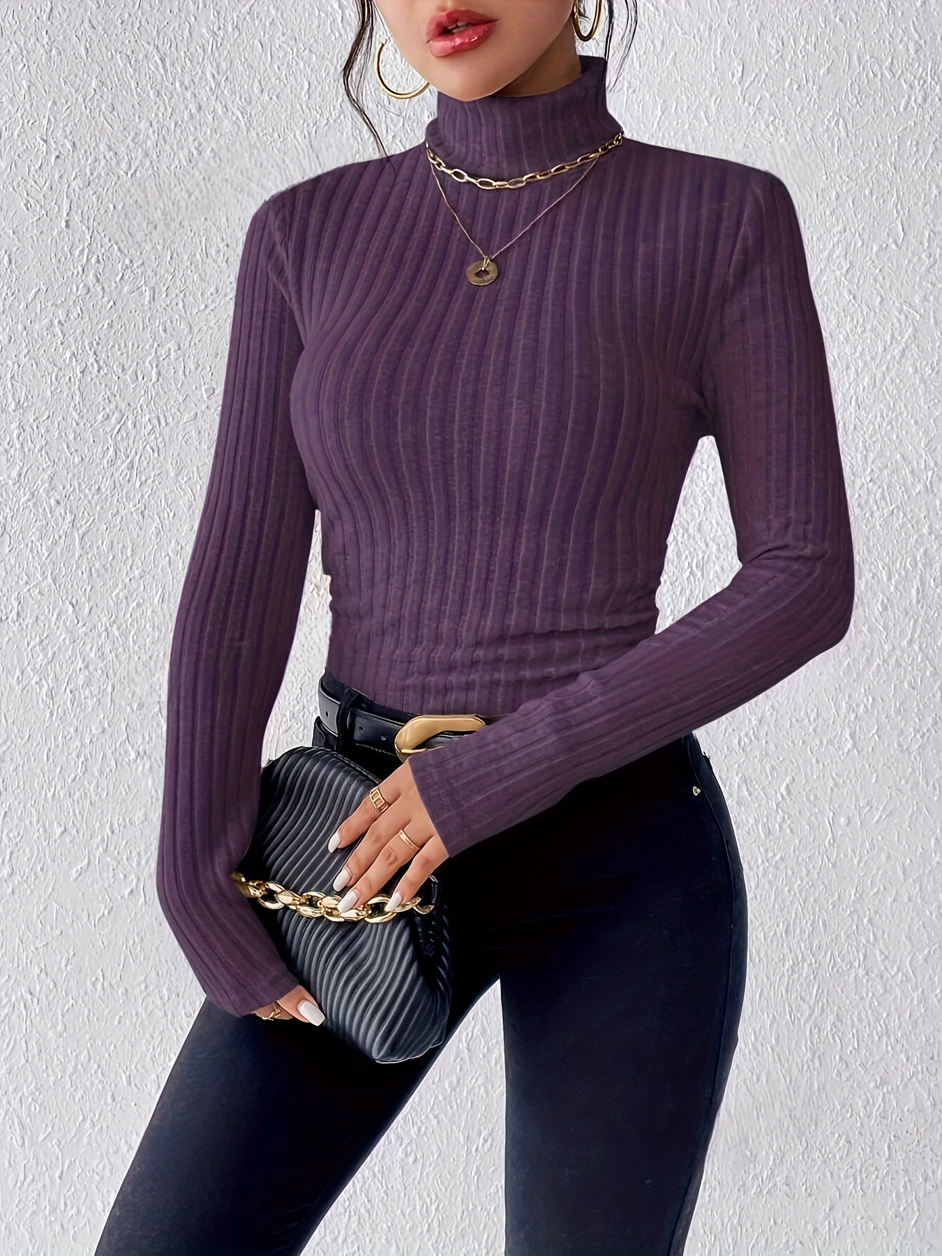 High-Neck Ribbed Long-Sleeve Top