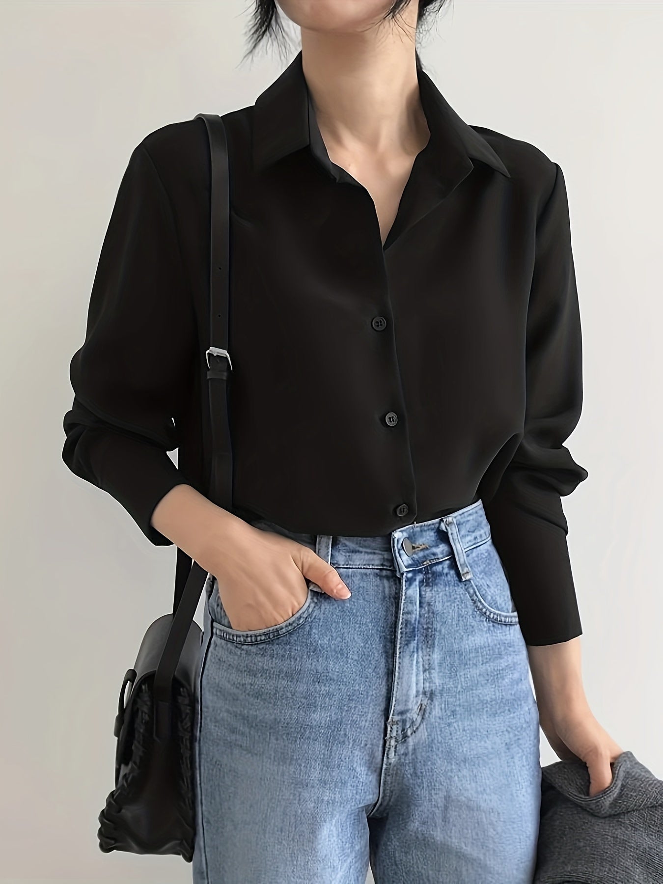 Chic Black Chiffon Loose Fit Shirt