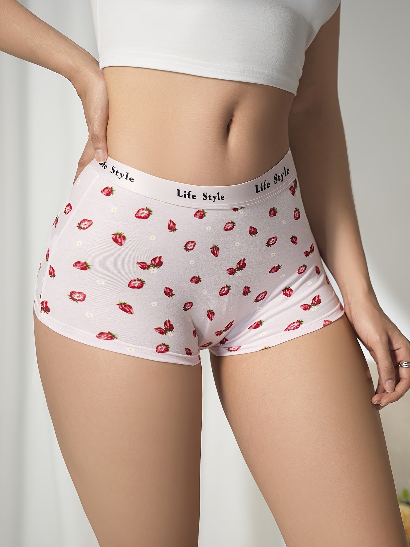 4pcs Fruit Print Boyshort Panties