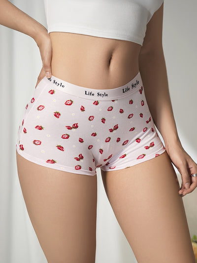 4pcs Fruit Print Boyshort Panties