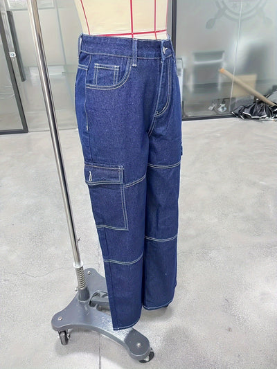 Y2K Color Block Cargo Jeans Women