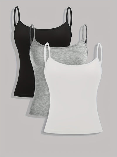 3pcs Solid Color Camisole Tank Tops