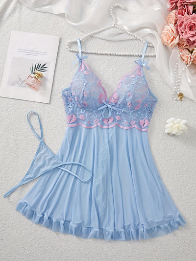 Plus Size Kiss Embroidered Babydoll Lingerie Set