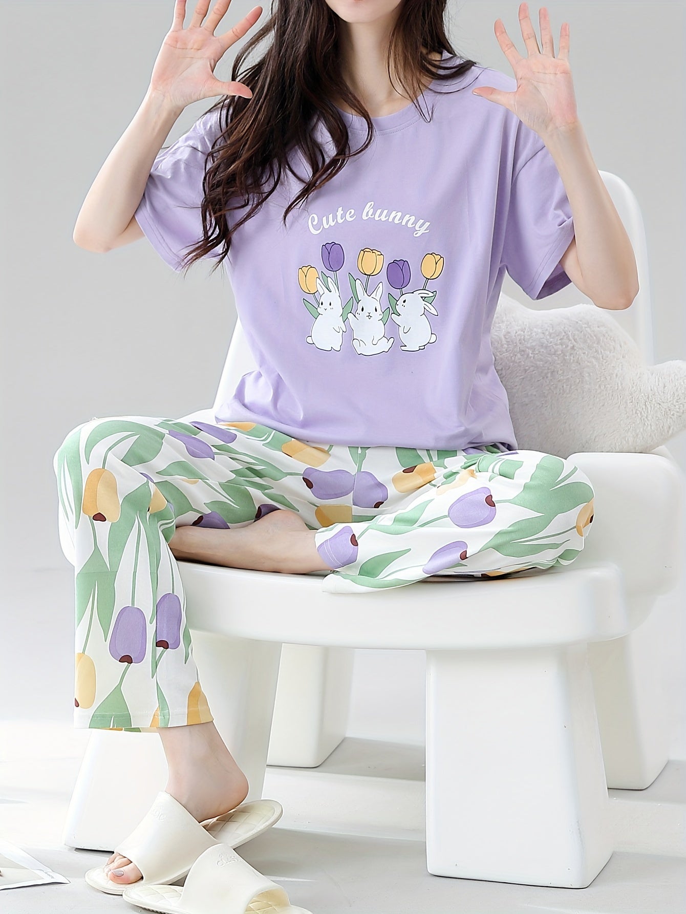 Cozy Cotton Pajama Set Floral Bunny