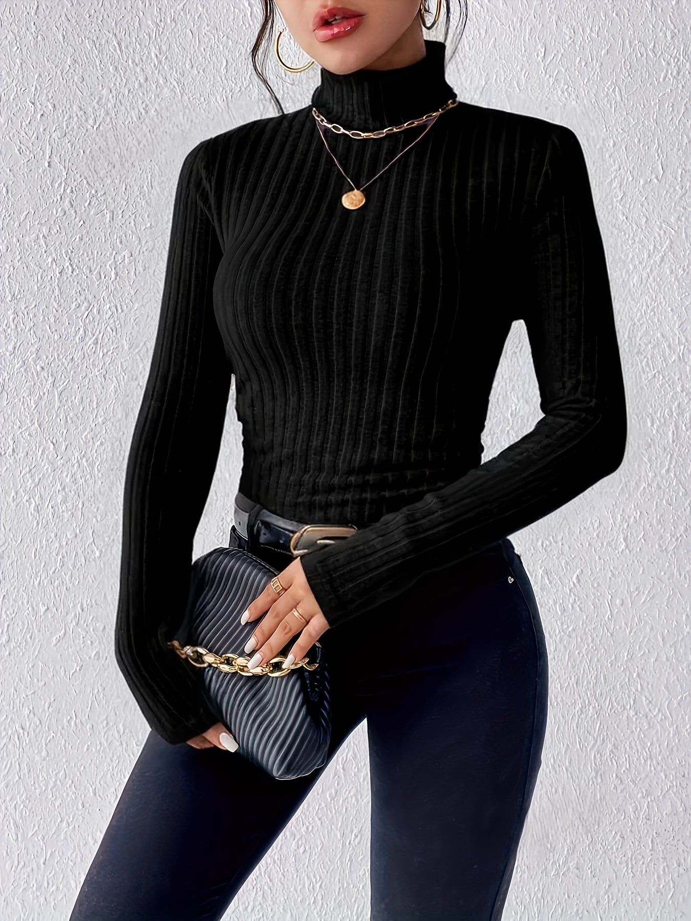 High-Neck Ribbed Long-Sleeve Top