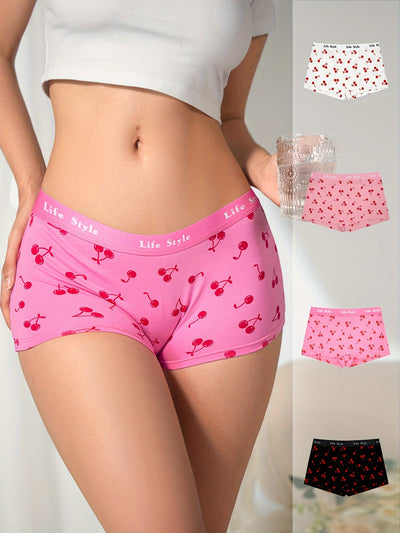 4pcs Fruit Print Boyshort Panties