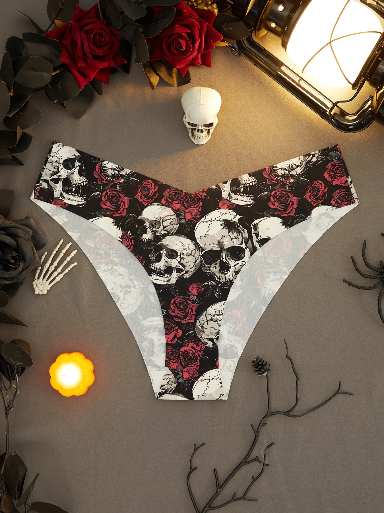 Seamless Rose Skull Print Panty