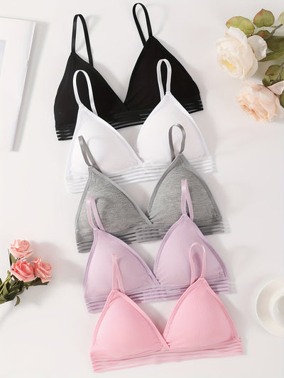 5PCS Ribbed Wireless Padded Bras