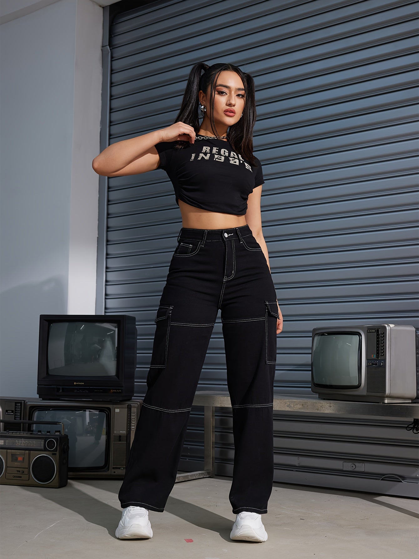 Y2K Color Block Cargo Jeans Women