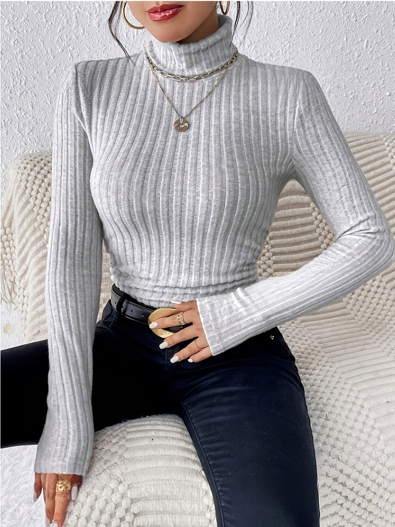 High-Neck Ribbed Long-Sleeve Top