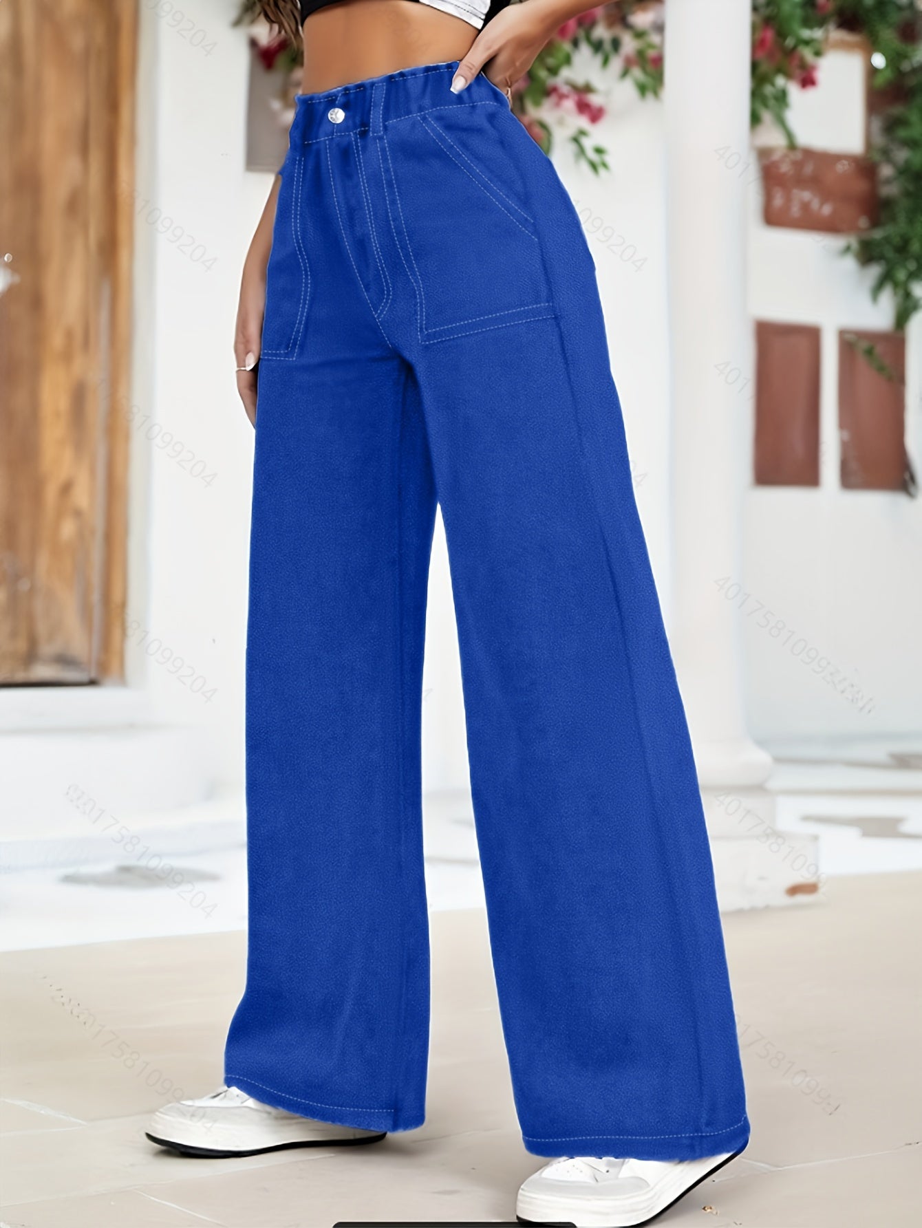 Elastic Waist Wide Leg Denim Cargo Pants