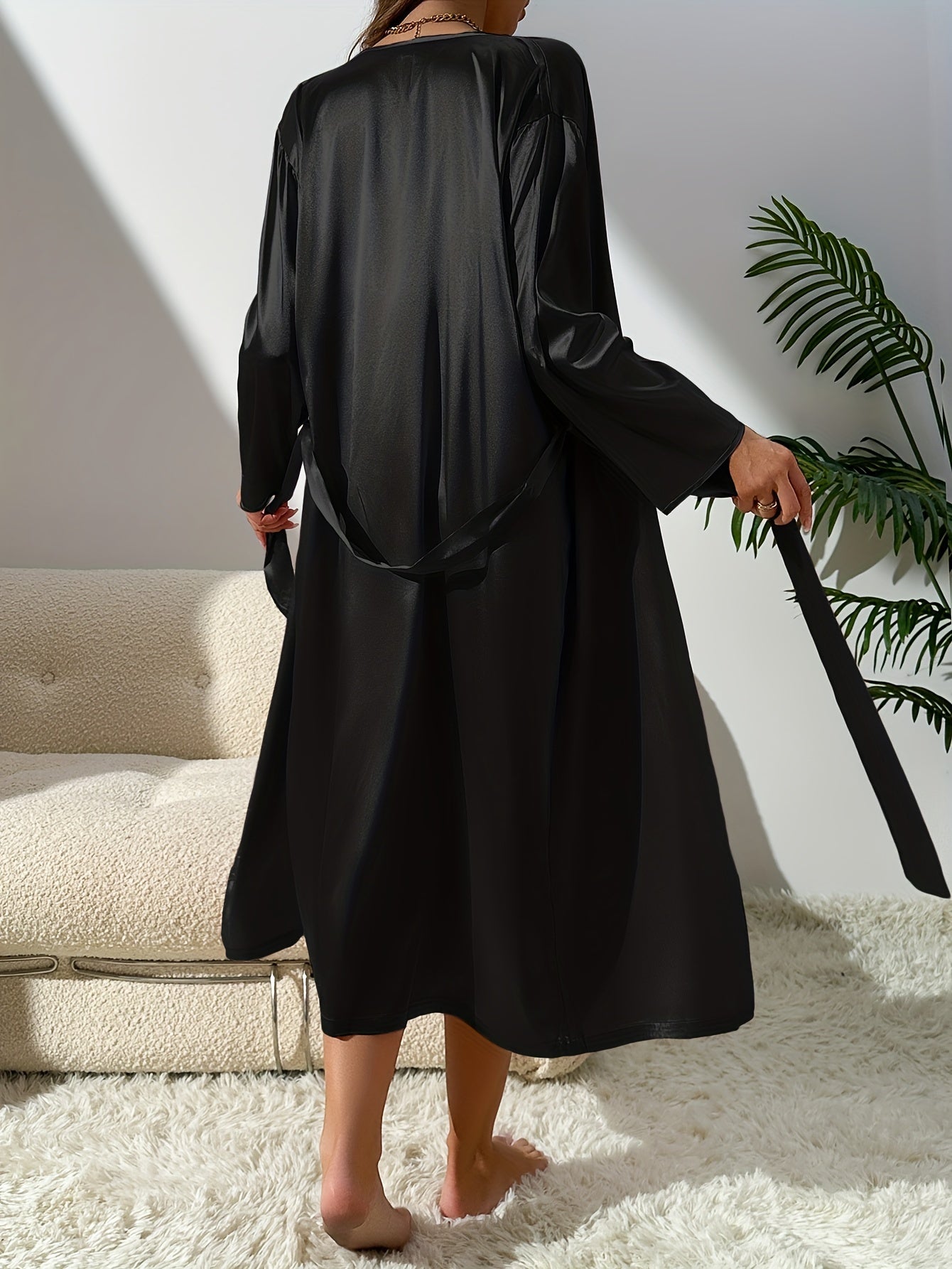 Silk Night Suit - Satin Robe & Belted Nightgown