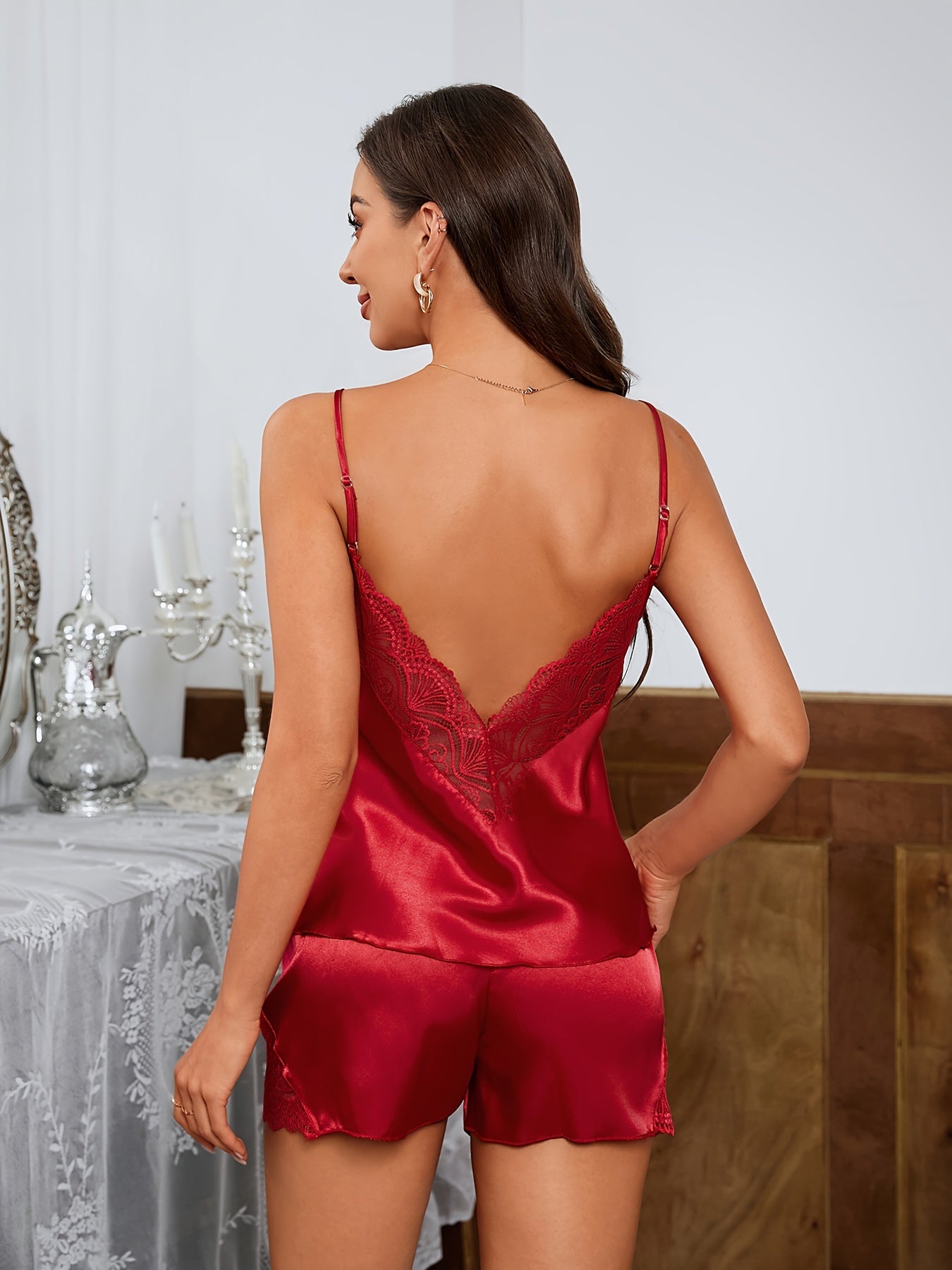 Silk Night Suit - Lace Satin Cami & Shorts