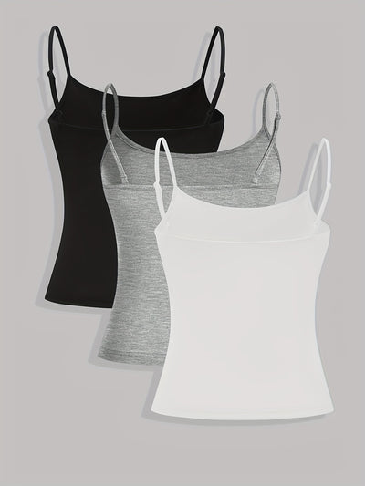 3pcs Solid Color Camisole Tank Tops