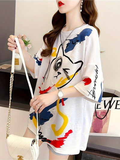 Plus Size Cartoon Print T-Shirt Women