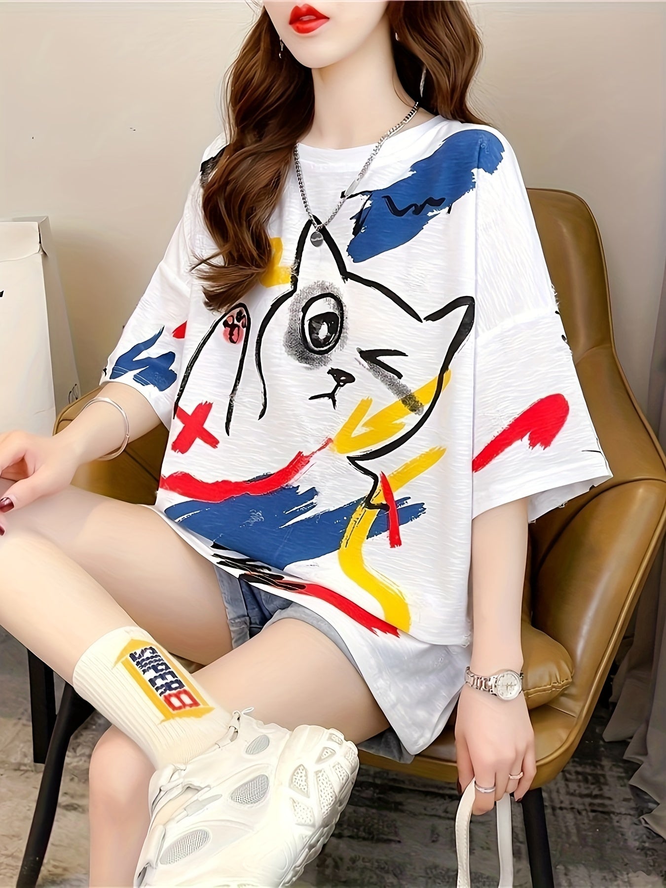 Plus Size Cartoon Print T-Shirt Women