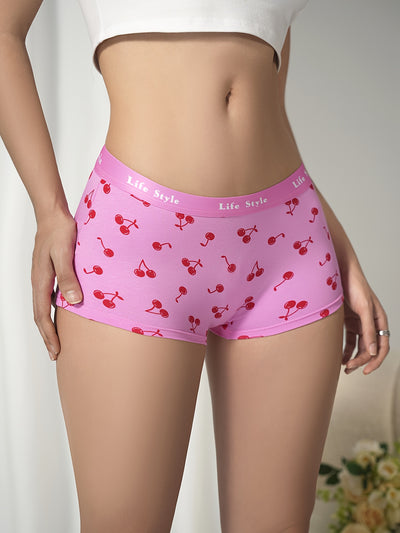 4pcs Fruit Print Boyshort Panties