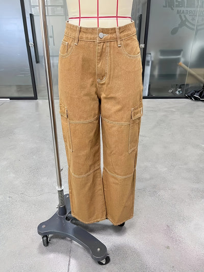 Y2K Color Block Cargo Jeans Women