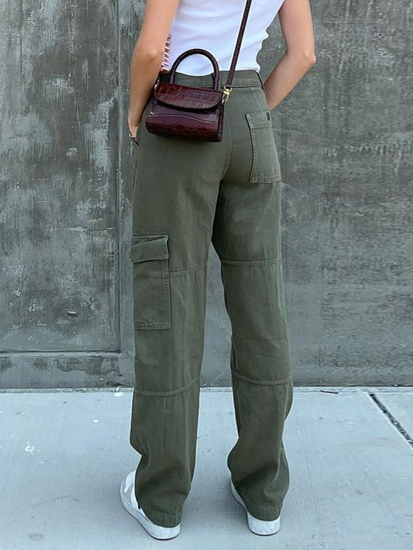 Wide Leg Cargo Denim Pants Women