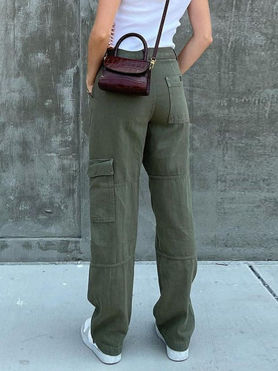 Wide Leg Cargo Denim Pants Women