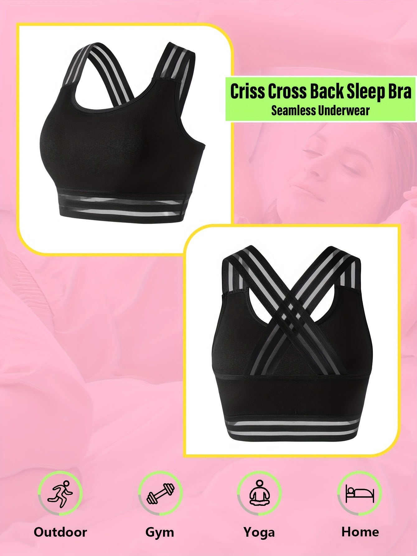 Striped Cross Back Sports Bra