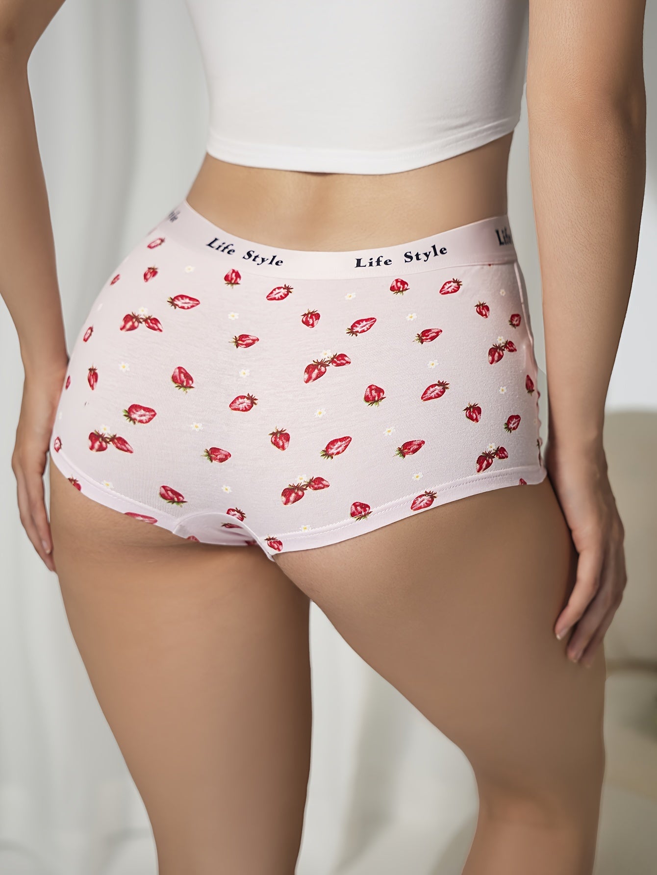 4pcs Fruit Print Boyshort Panties