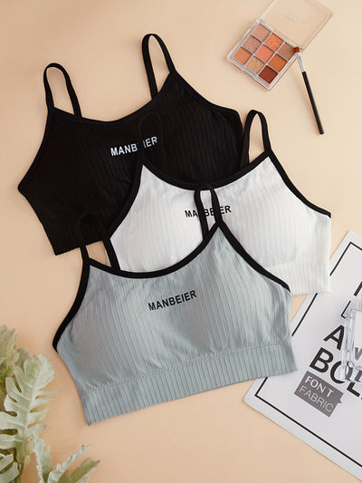 3pcs Letter Print Sports Bras