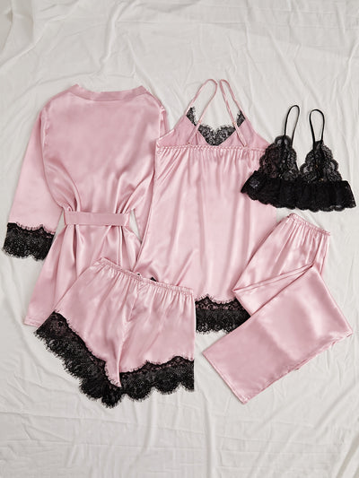 Silk Night Suit - Lace-Trimmed Satin Set