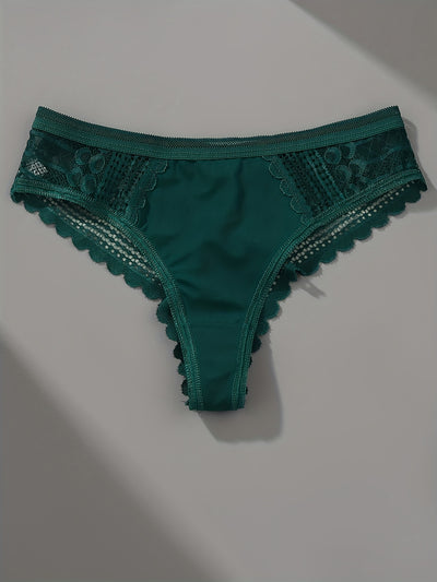 Solid Contrast Lace Briefs Panties