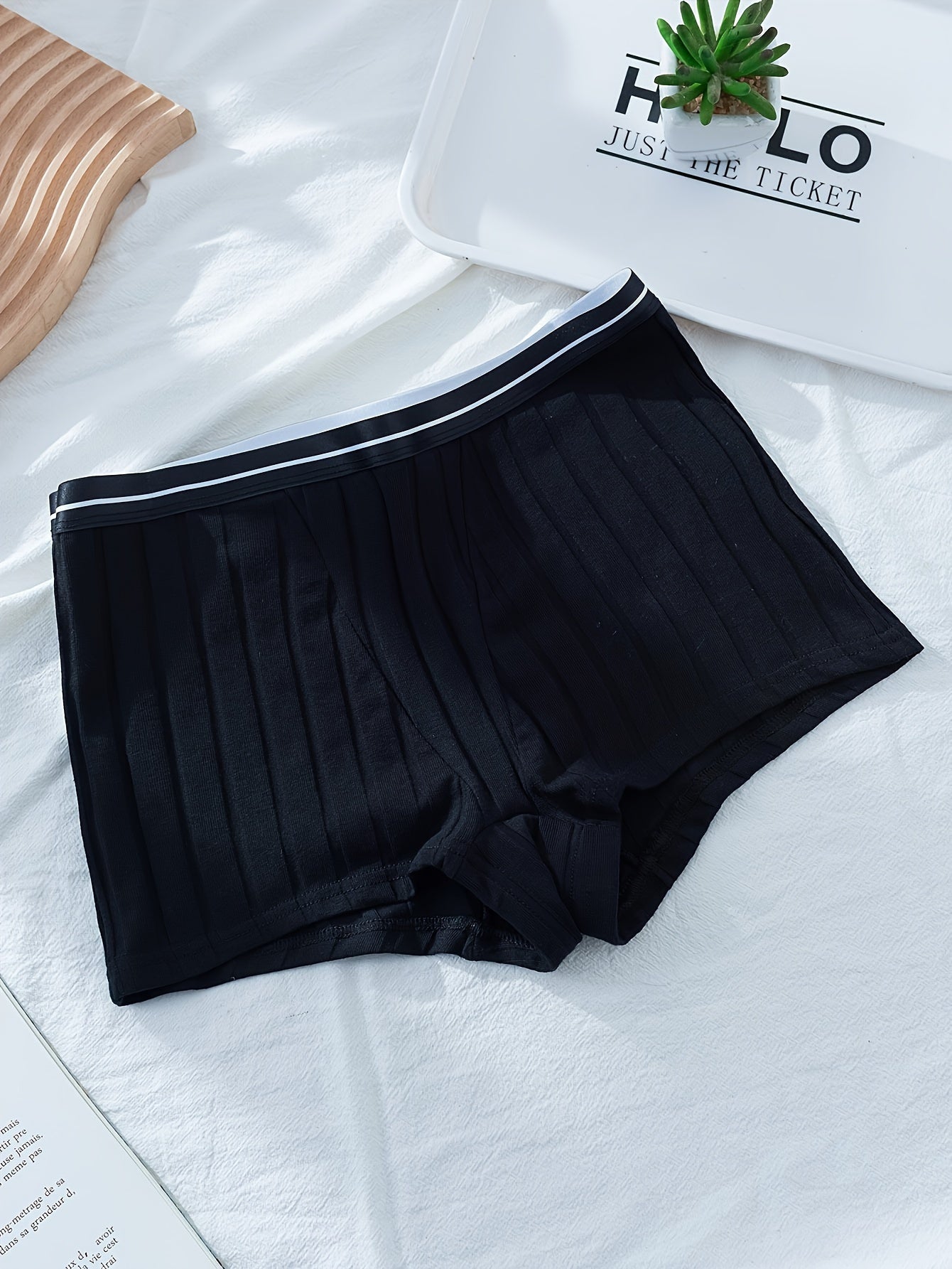 5pcs Black Cotton Boyshort Panties