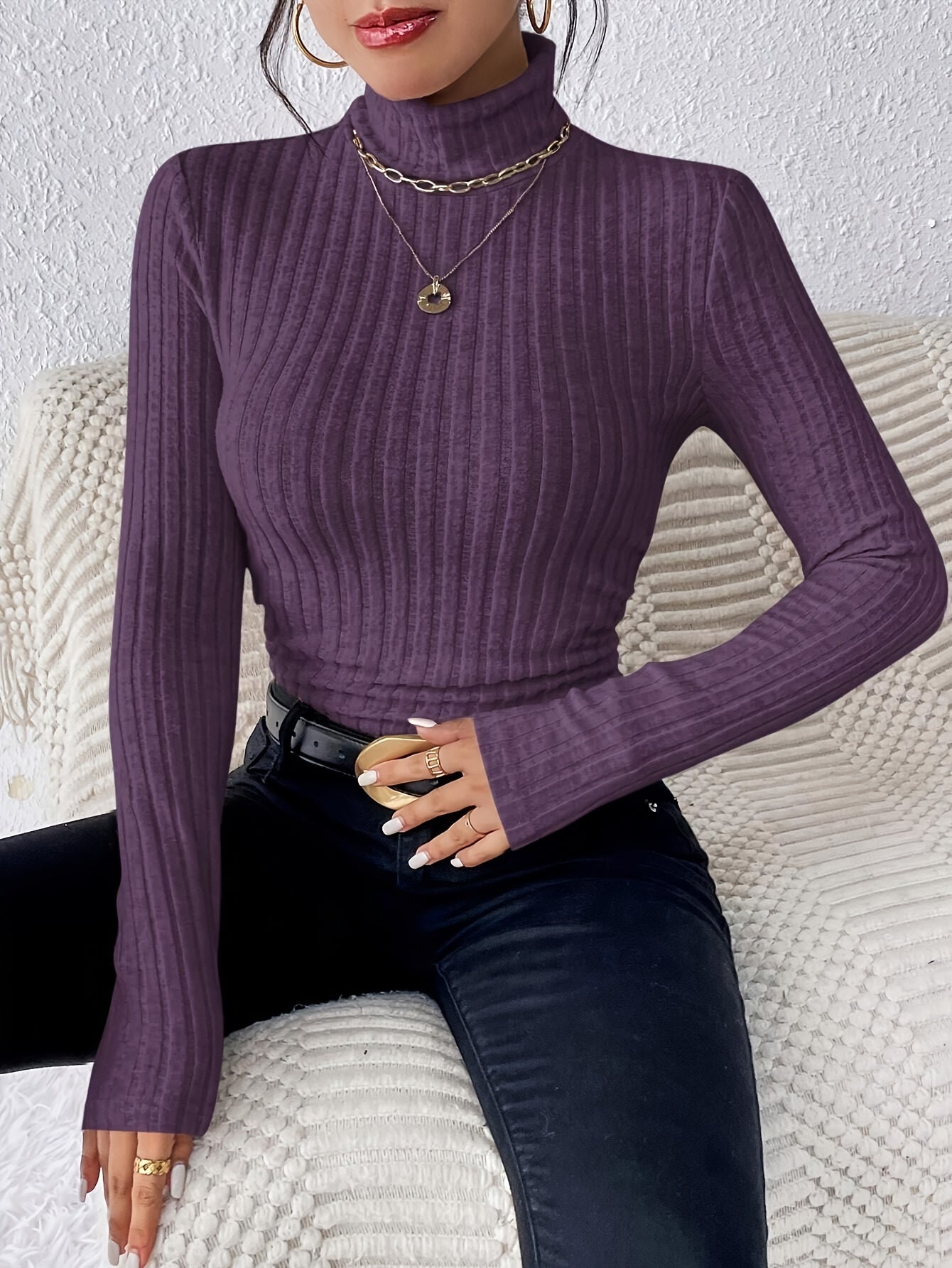 High-Neck Ribbed Long-Sleeve Top